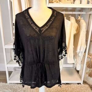 Charles Vogele Women's Size M Black, Semi Sheer, Sexy, Cover Up, Layering #2955